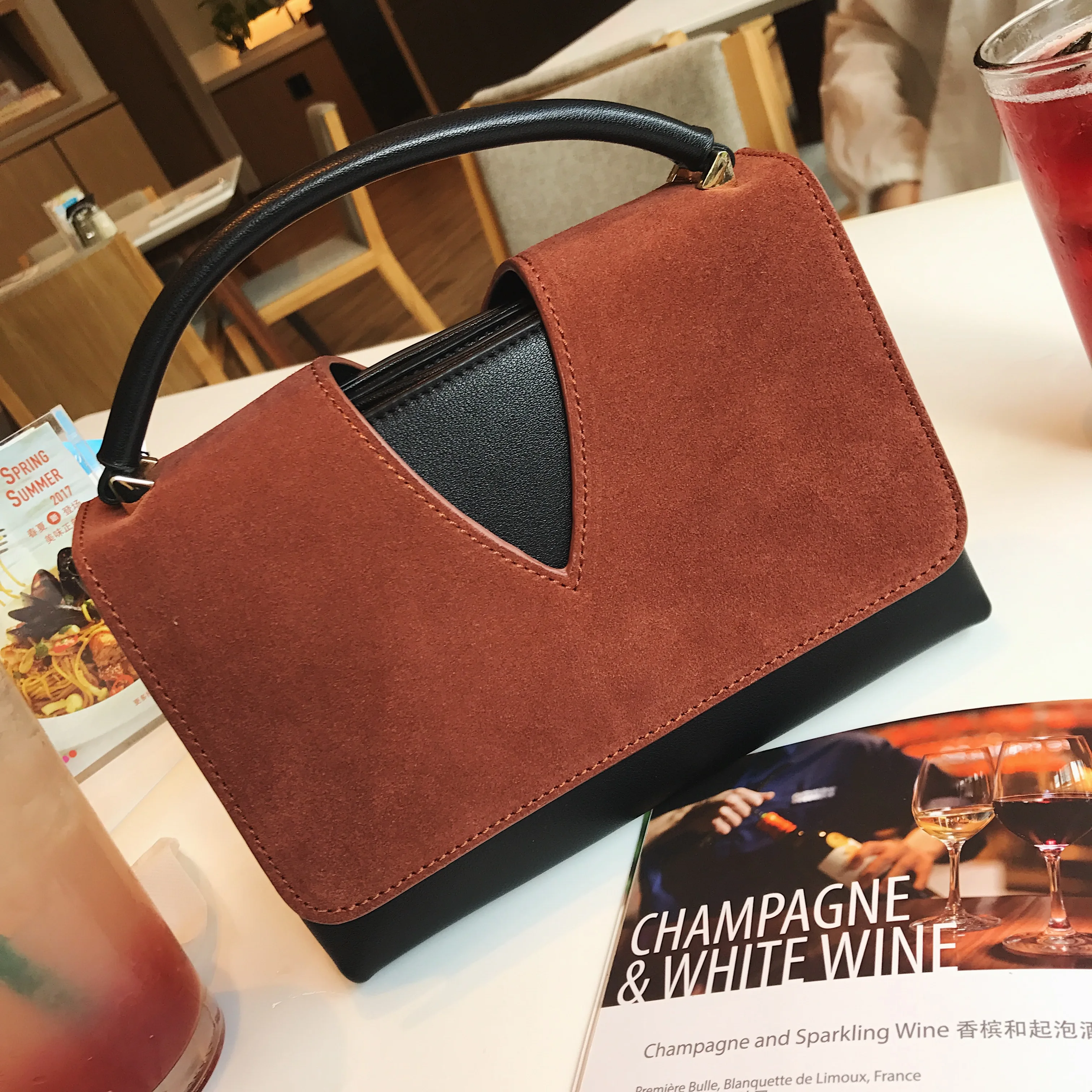 Для женщин сумка сплайсинга Цвет замши флип ручной маленький Размеры Розовый