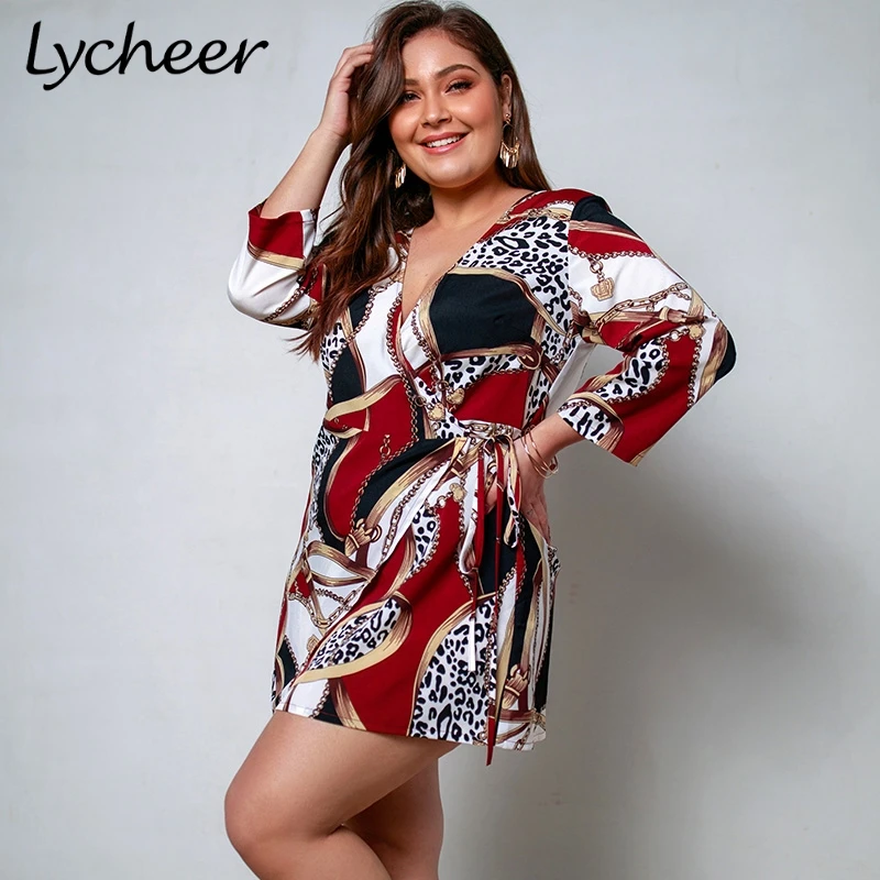 Женское мини-платье Lycheer повседневное Бандажное платье большого размера с