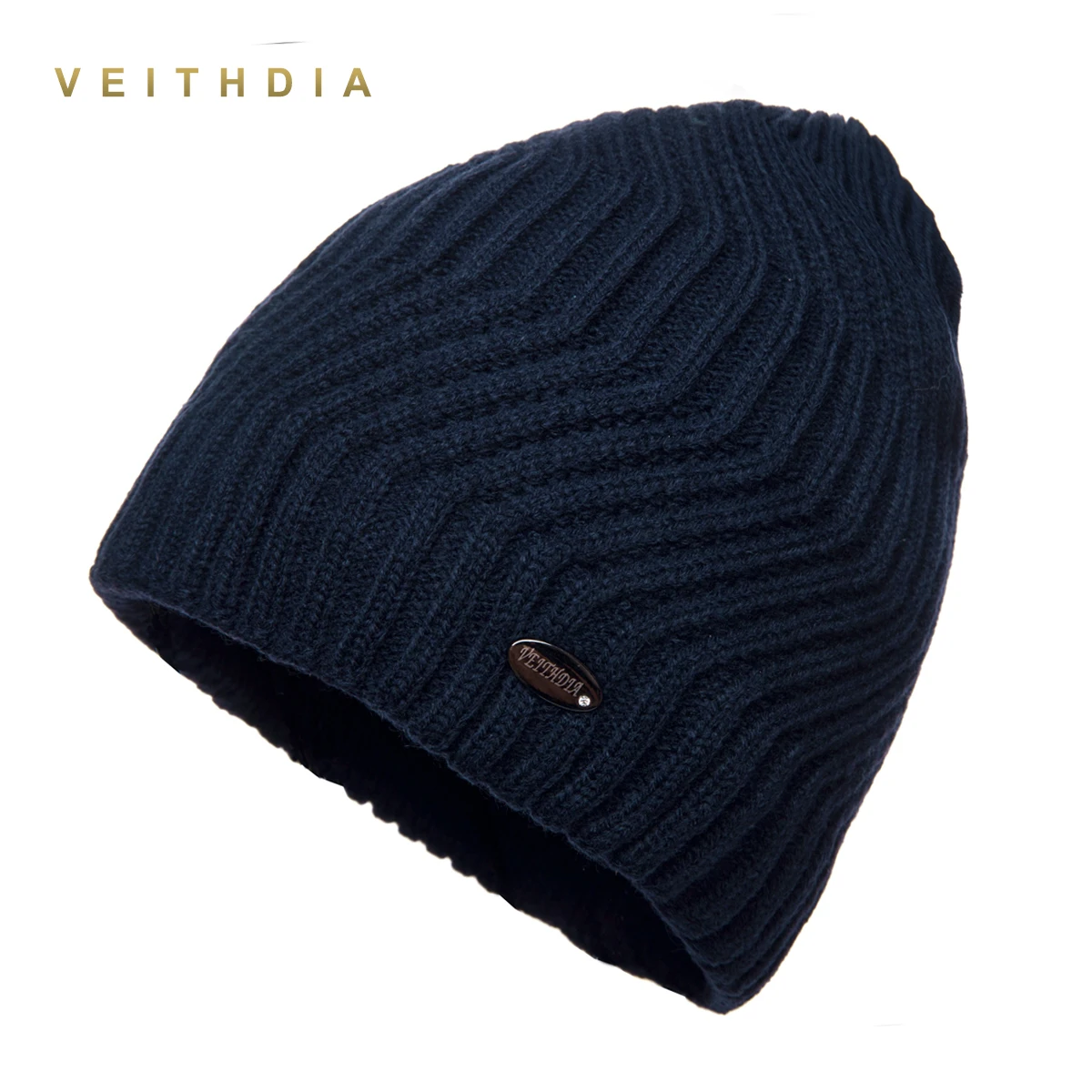 VEITHDIA Мужская зимняя шапка Skullies шапки бини вязаные плюс бархатные Лоскутные