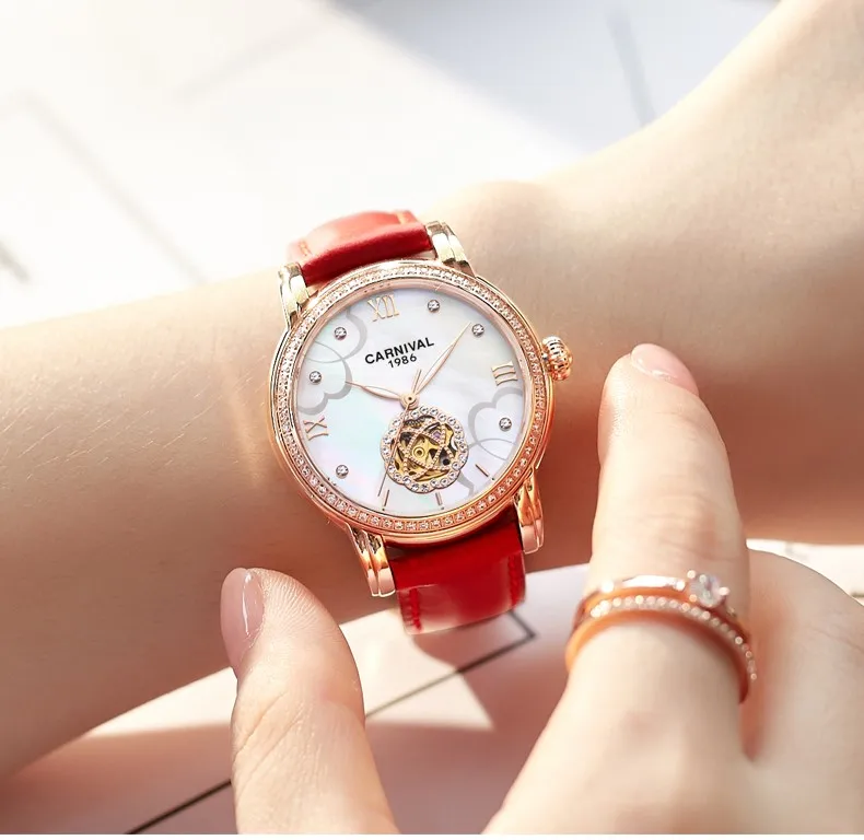 Модные женские наручные часы Tourbillon автоматические часы женские карнавальные механические часы MIYOTA кожаный ремешок светящийся Relogio femenino