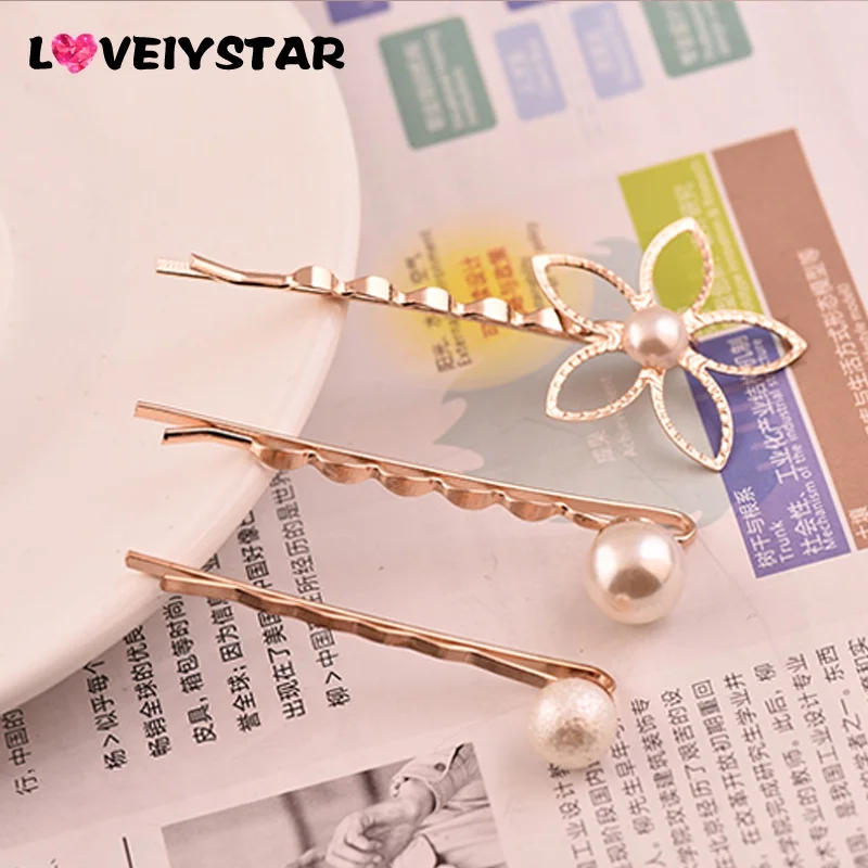 Loveiystar 3 шт./компл. Мода Жемчужные Заколки Для Волос для Женщин Волосы Ювелирные
