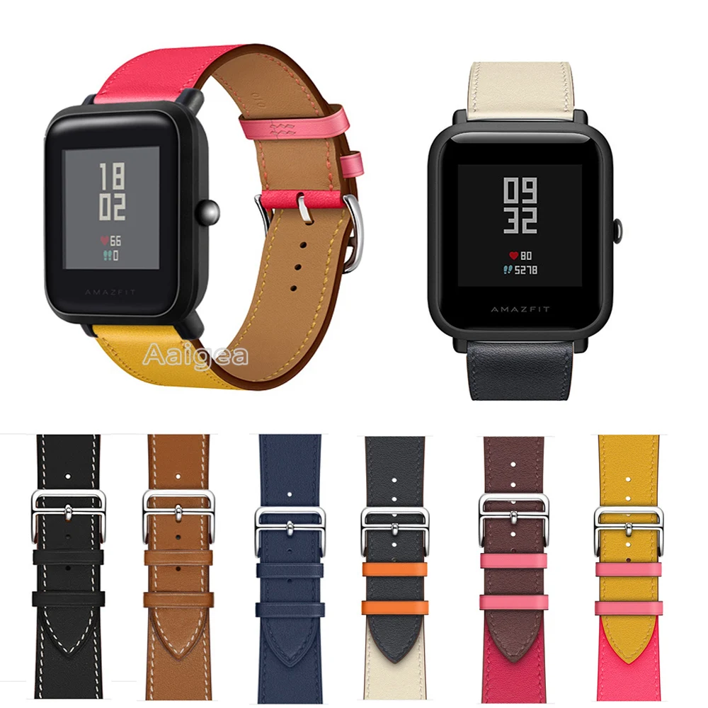 20mm Fashion Genuine Leather Watch Band Strap for Xiaomi Huami Amazfit Bip BIT PACE Lite Youth Replacement Wrist band strap new sport silicone strap for xiaomi huami amazfit bip bit pace lite youth smart watch band for huami amazfit youth bracelet strap