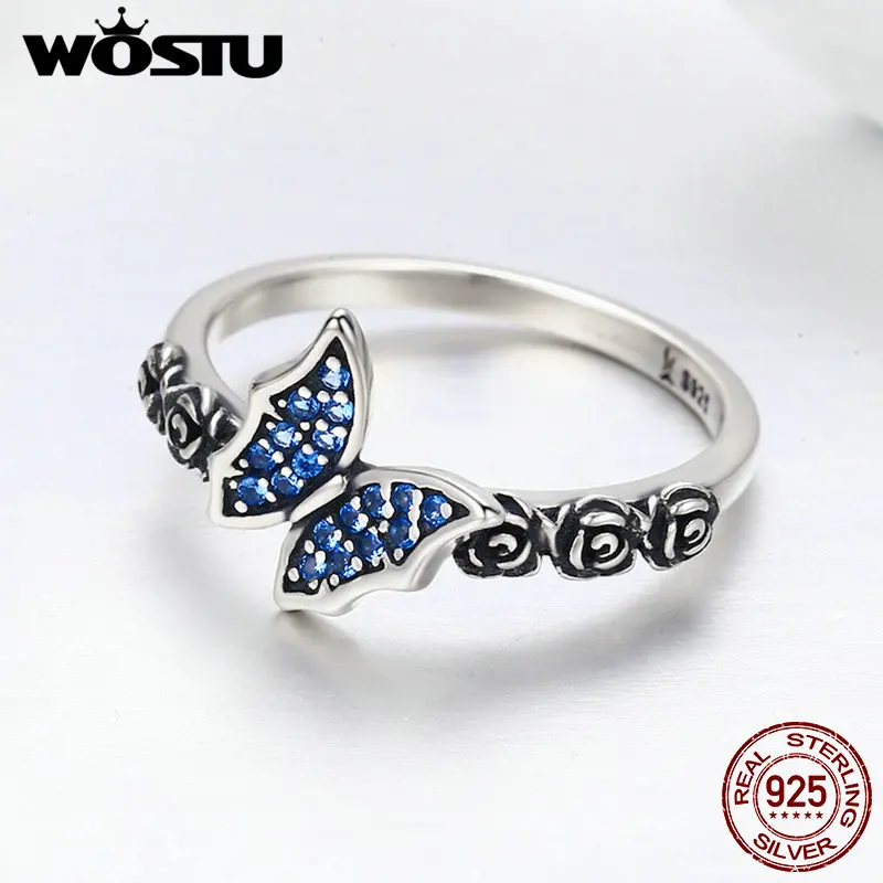 WOSTU 2020 Весна новое серебро 925 пробы Роза и бабочка Страна Чудес Стильные Кольца