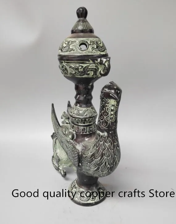 Китайская старинная Бронзовая птица Феникс курильница ремесла статуя