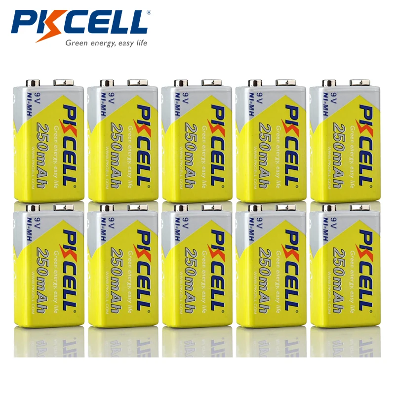 10 шт./лот PKCELL Ni MH 9V 250mAh аккумуляторная батарея заменить на 6LR61 E22 MN1604 522 6f22 для