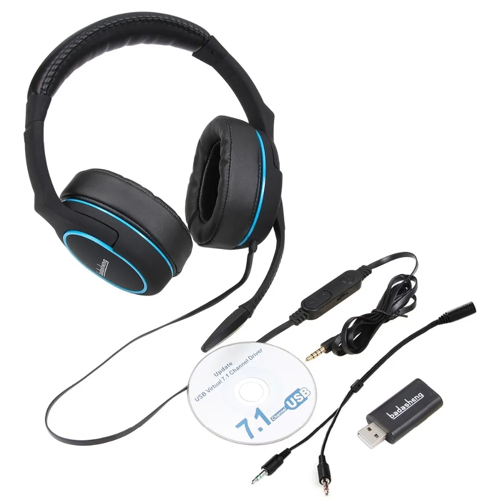 Badasheng 7,1 Surround Sound channel USB игровая гарнитура проводные наушники с микрофоном наушники объем Управление Шум шумоподавления 5-в-1