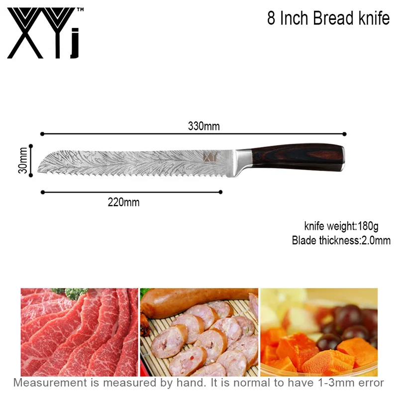 I.8 bread knife XYj набор кухонных ножей из нержавеющей стали с цветной деревянной ручкой 7cr17 острое лезвие, поварской нож, аксессуары для кухонных инструментов для отеля - Цвет: I.8 bread knife
