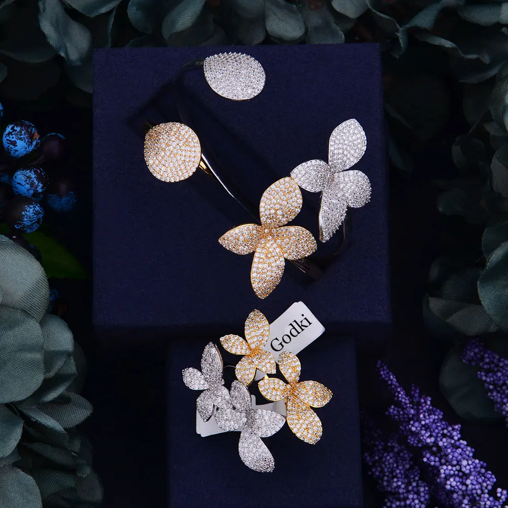 GODKI роскошный большой Изысканный Роскошный Gemoetric цветок с кубическим цирконием