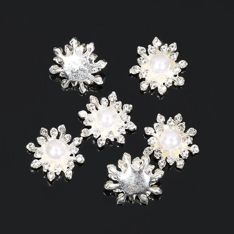 Silver Pearl 2015New 100 шт. пуговицы с жемчугом и стразами/Пряжка, украшение кнопка DIY аксессуары ZJ116 - Цвет: Silver Pearl