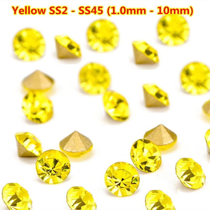 lemon yellow 30 цветов чешские хрустальные точечные Стразы для ногтей swarovsky SS3 1,3 мм-1,4 мм конус с заостренным фольгированным дном - Цвет: lemon yellow