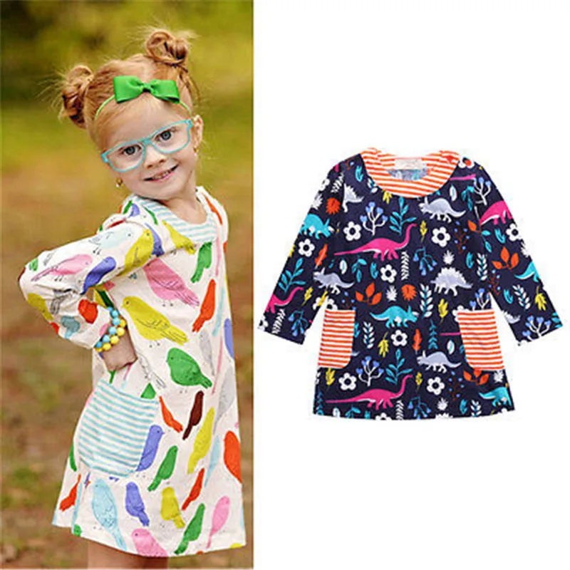 autumn fall Graffiti Girls Dress Summer 2017 Kids Clothes Cotton Children Clothing for Toddler Beach Party Holiday Brand | Детская