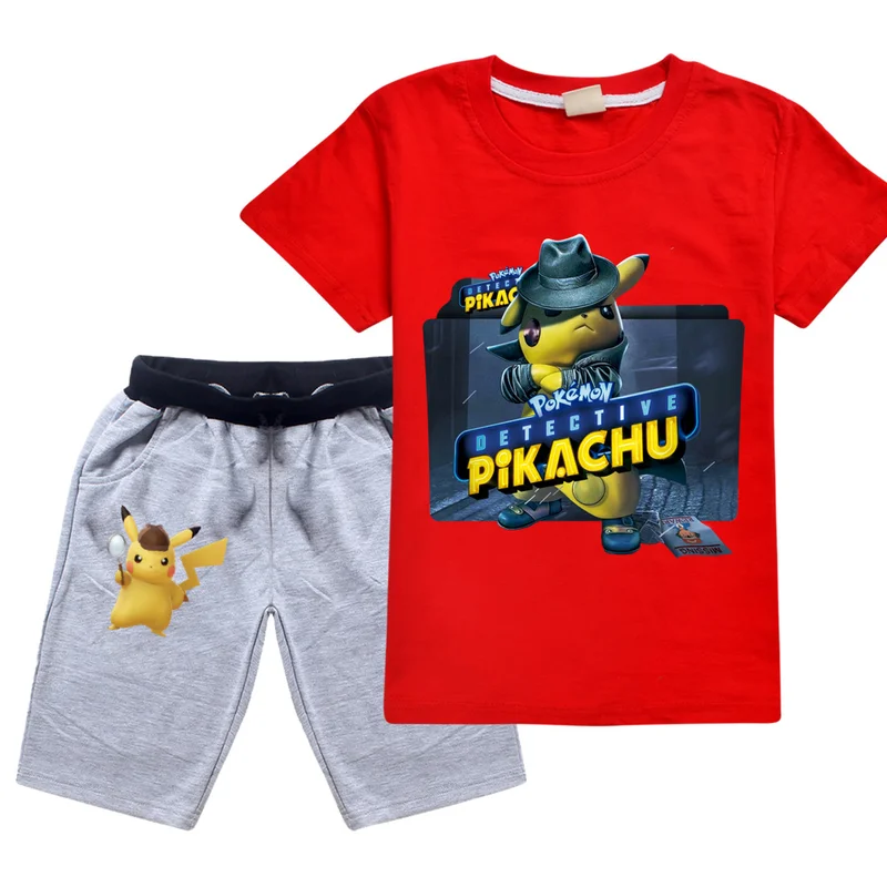 Detetive Pikachu/Хлопковые футболки для больших мальчиков + шорты штаны спортивные