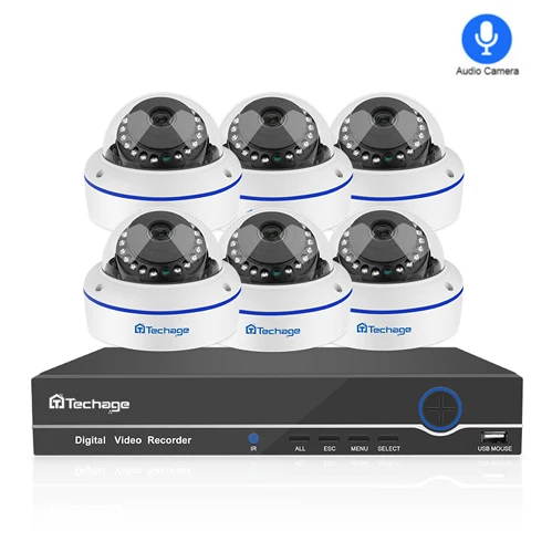 Techage H.265 8CH 1080P POE NVR комплект камеры безопасности Система 2.0MP HD Dome POE камера видеонаблюдения ИК ночного видения комплект видеонаблюдения - Цвет: 8CH NVR 6 Cameras