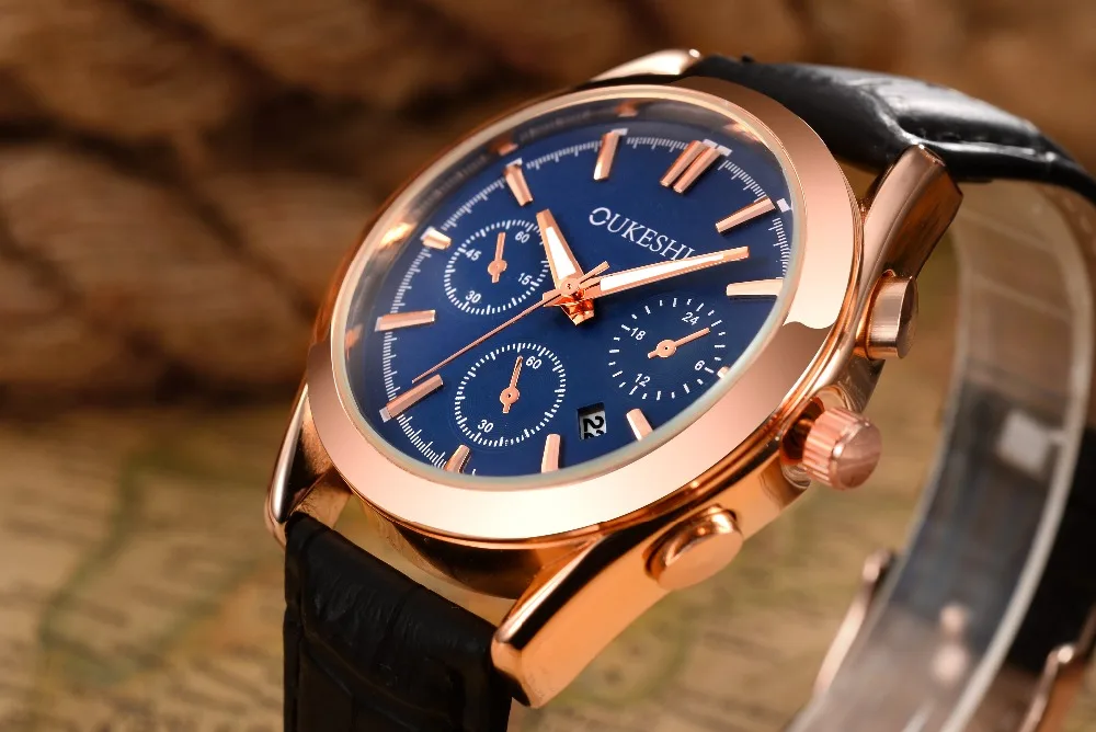 Мужские водонепроницаемые аналоговые кварцевые часы с кожаным ремешком |