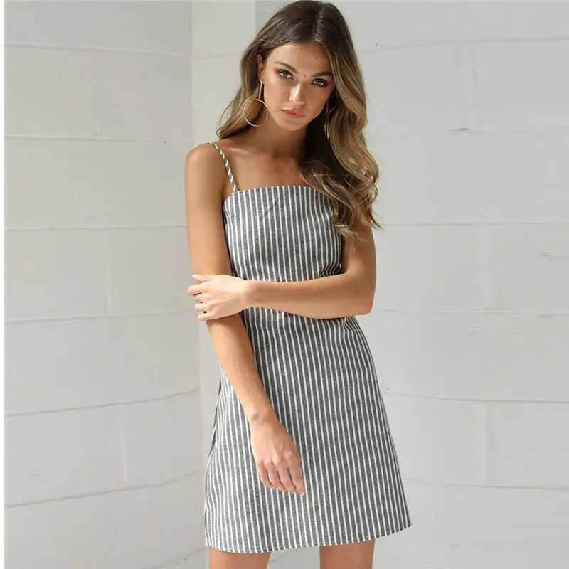 Лето 2017 г. Для женщин платье в полоску бюстгальтер ремень спинки Лук жгут Серый