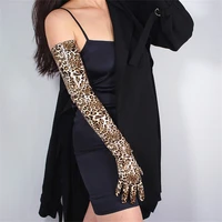 leopard extra long gloves 70cm patent leather long section emulation leather pu bright leather brown leopard animal wpu23