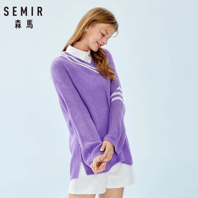 SEMIR Women Cable Knit Sweater Longer at Back Women's Pullover with Dropped Shoulder Ribbing Neckline Cuff and Hem | Женская одежда