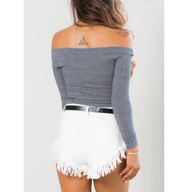 Женский свитер без бретелек Осенний вязаный пуловер Привлекательная блузка с