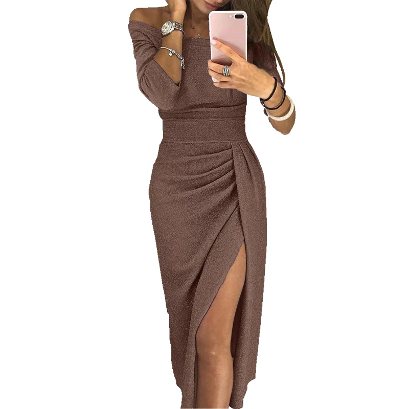 Новый Демисезонный Для женщин Bodycon платье с вырезом Vestidos открытыми плечами