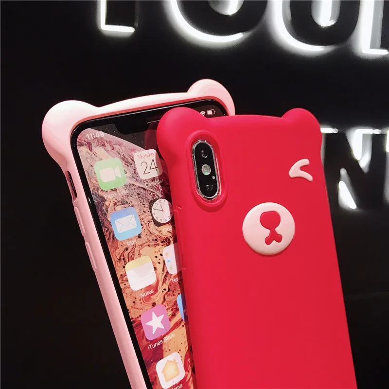 Милый мультяшный медведь чехол для iPhone 6 6s 8 7 Plus X XS Max XR жидкостный Мягкий