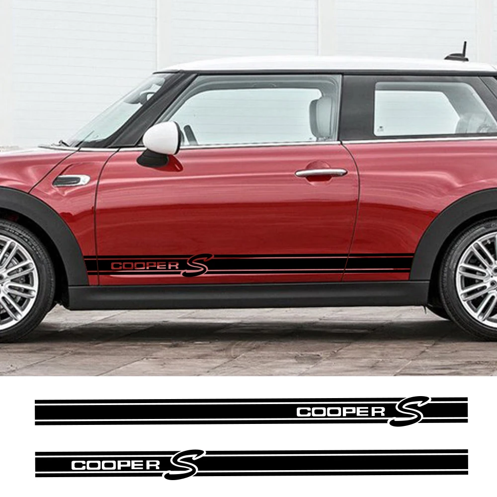 

2pcs Car Styling Door Side Skirt Stripes Decal Stickers For MINI Cooper S R50 R53 R55 R56 F56 F57 F60 Countryman Car Accessories