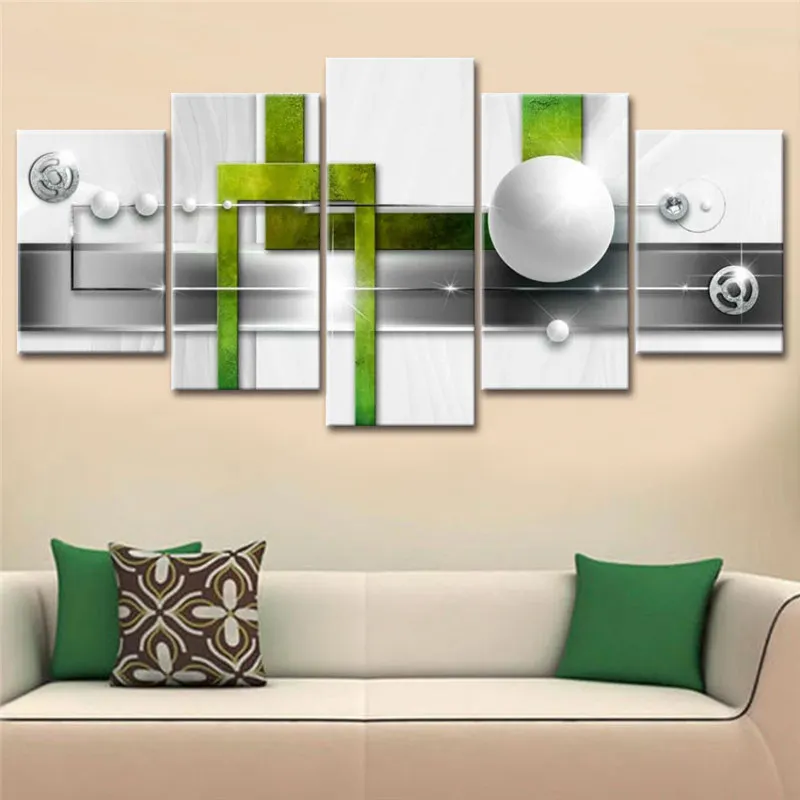 5 Pieces White Spherical Prints Canvas Art Abstract Painting Diamonds Wall Modular Pictures for Living Room Home Decor|Рисование и
