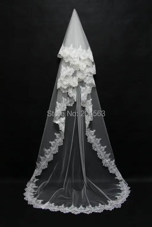 One-Layer White or Ivory Long Lace Wedding Bridal Veils Tulle Veil for Bride without Comb | Свадьбы и торжества