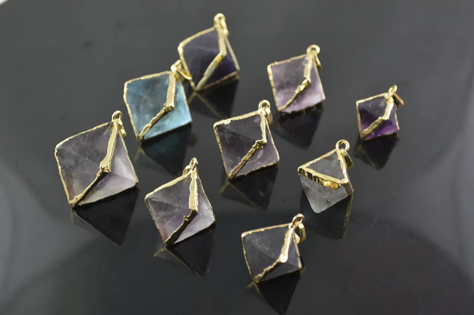 10 шт. натуральный фторит Octahedron золотой цвет модные женские украшения|f pendant|natural