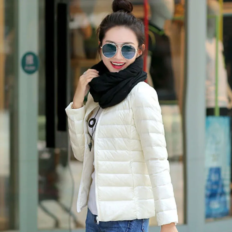 Модный белый пуховик на утином пуху для женщин новинка 2017 зима-осень большой