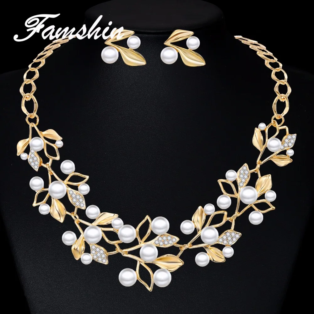 Женский комплект из колье и серёг с искусственным жемчугом | Украшения