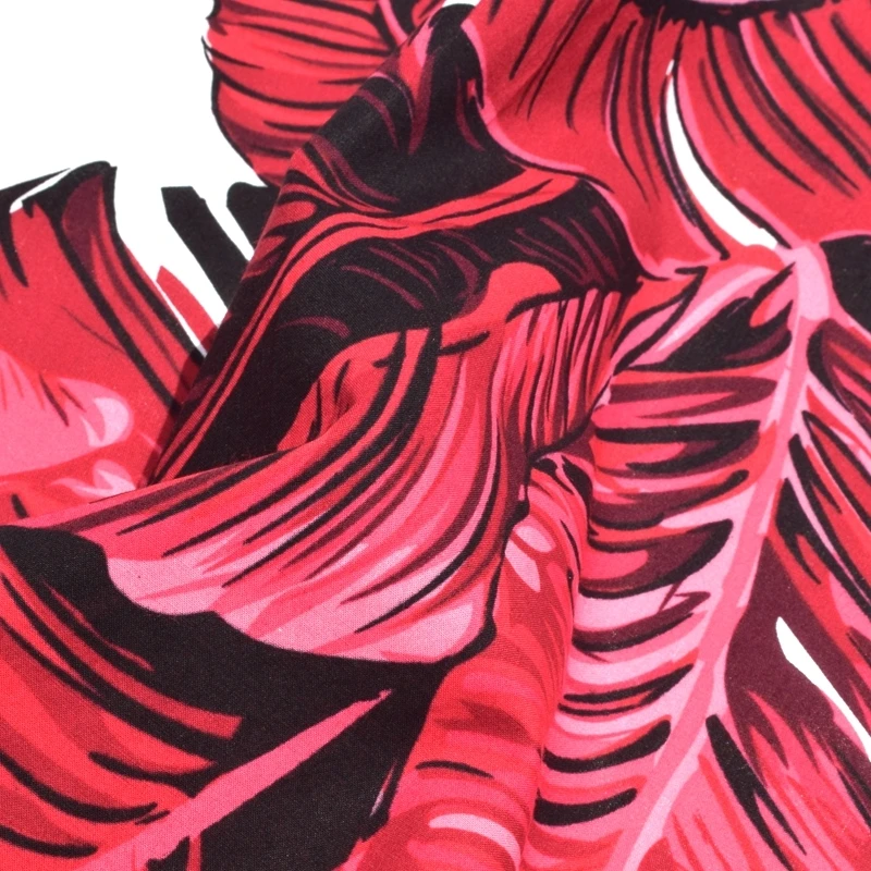 Красный банановый лист реактивная печать и покраска чистый хлопок ткань для