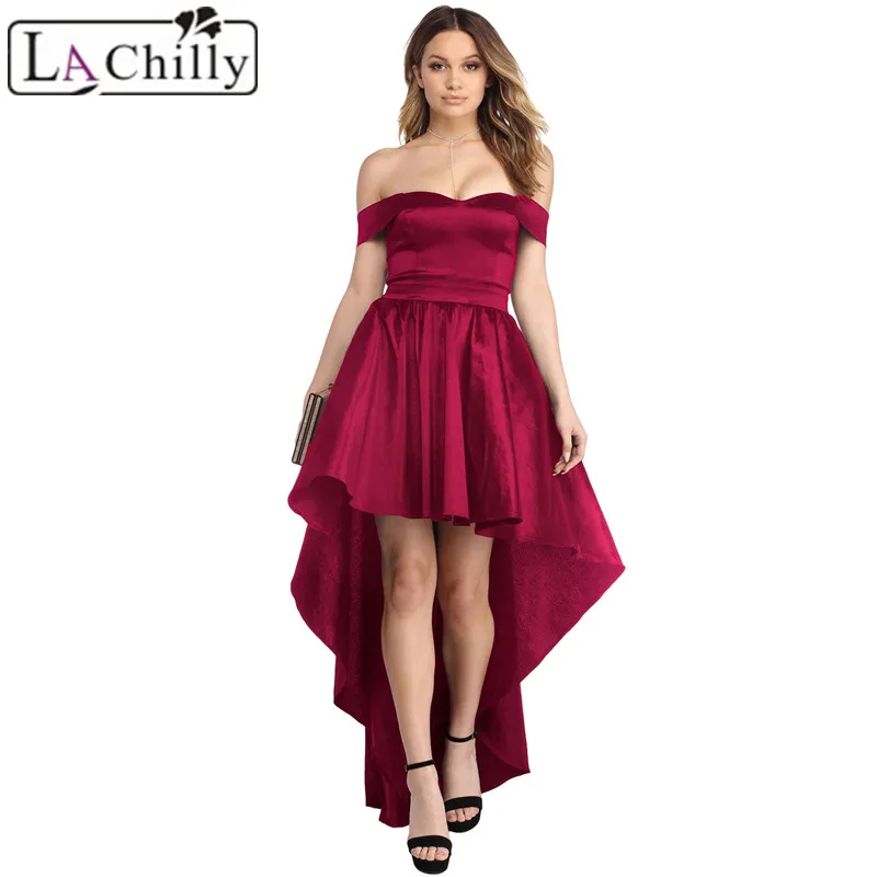 La Chilly Womens Clothing 2018 Asymmetrical Summer Dresses Black Red Off Shoulder Party Taffeta Gown Vestido De Verano LC610350 | Женская