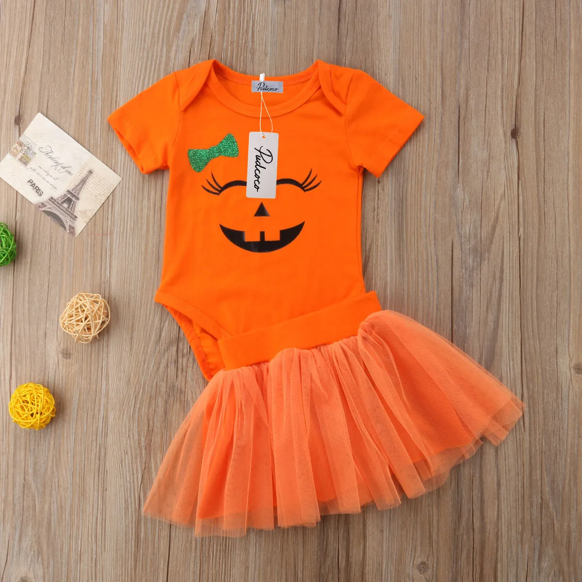 Комбинезон на Хэллоуин для новорожденных девочек с изображением смайлика топы