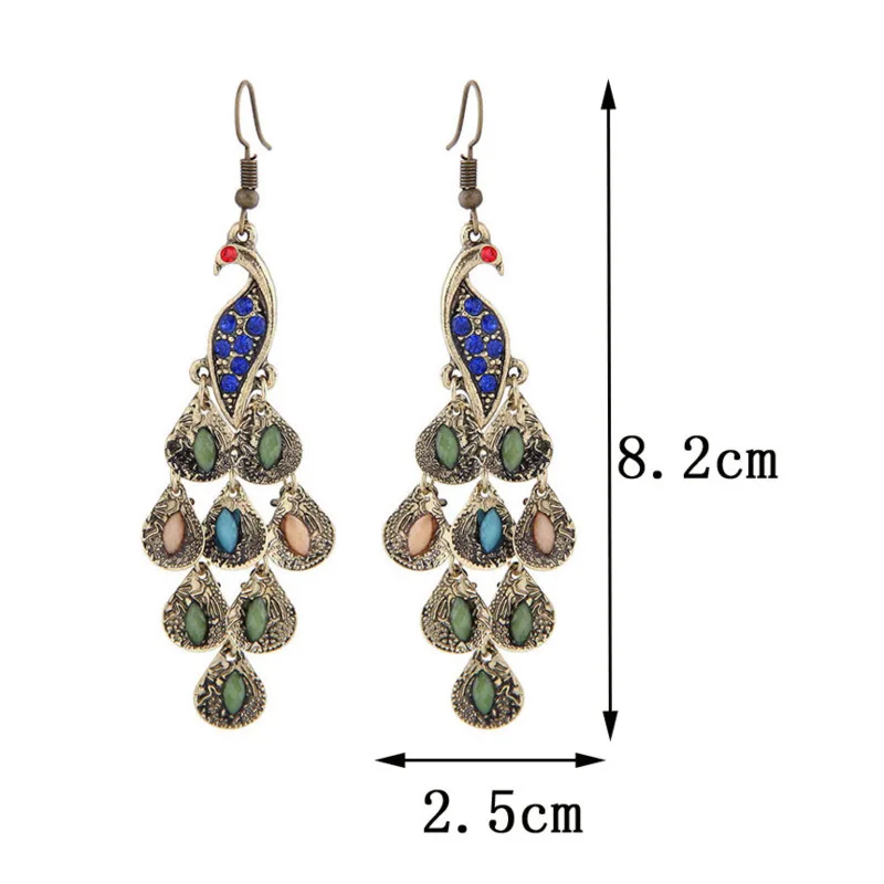 Turbosun Vintage Peacock Pendant Earrings Crystal Rhinestone Metal Fringe Long Women Fashion Jewelry Accessories | Украшения и