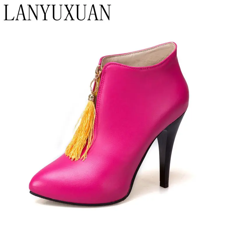 Женские короткие ботинки на высоком каблуке с острым носком размеры 30-50 | Обувь