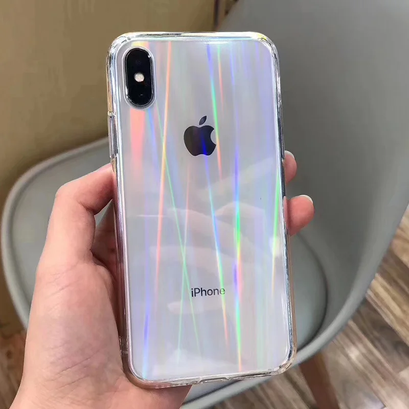 Модный градиентный Радужный лазерный чехол для iPhone X XS Max Xr прозрачный жесткий