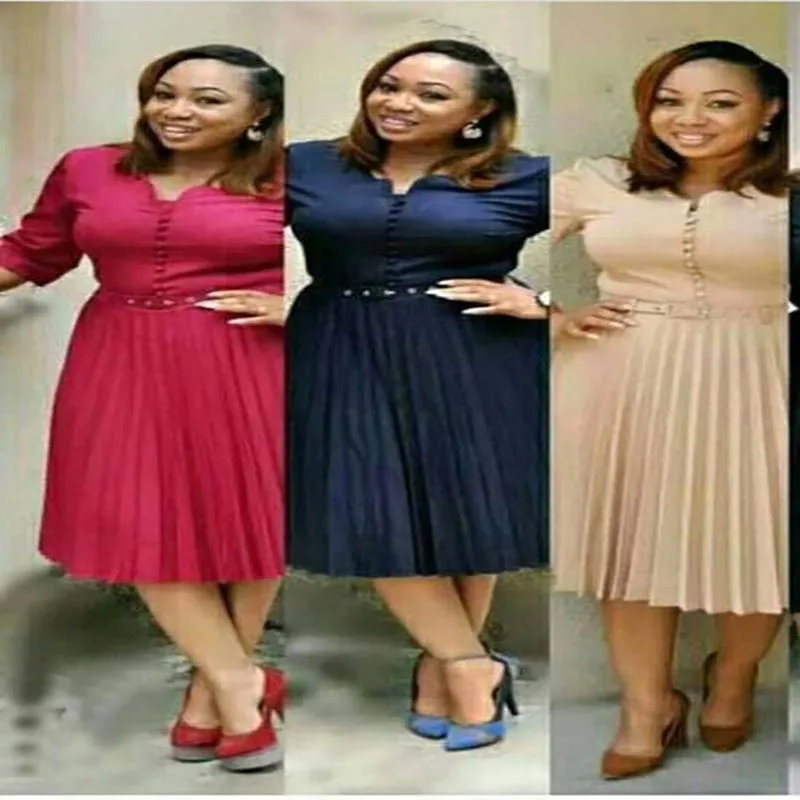 African Clothing Women Summer Solid Sexy Short Dress Half Sleeve Peach heart collar Pleated Office Lady Large size belt | Женская одежда