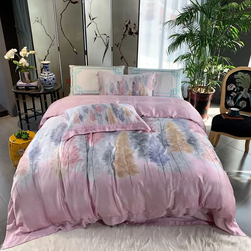 Color 14 Атласное из бамбукового волокна Комплект постельного белья в китайском классическом стиле набор пододеяльников для пуховых одеял синего цвета, постельное белье большого размера - Цвет: Color 14