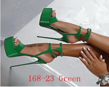 168-23 green Sorbern/пикантные босоножки на шпильке; летние женские туфли на очень высоком каблуке; размер 44; обувь для ночного клуба; обувь для вечеринок - Цвет: 168-23 green