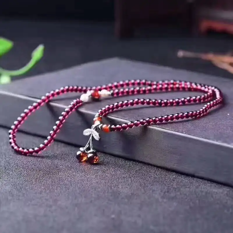 Wholesale Red Wine Garnet Natural Stone Bracelet Tibetan silver Leaf Pendant Lucky for Women Beauty Multilayer Jewelry | Украшения и