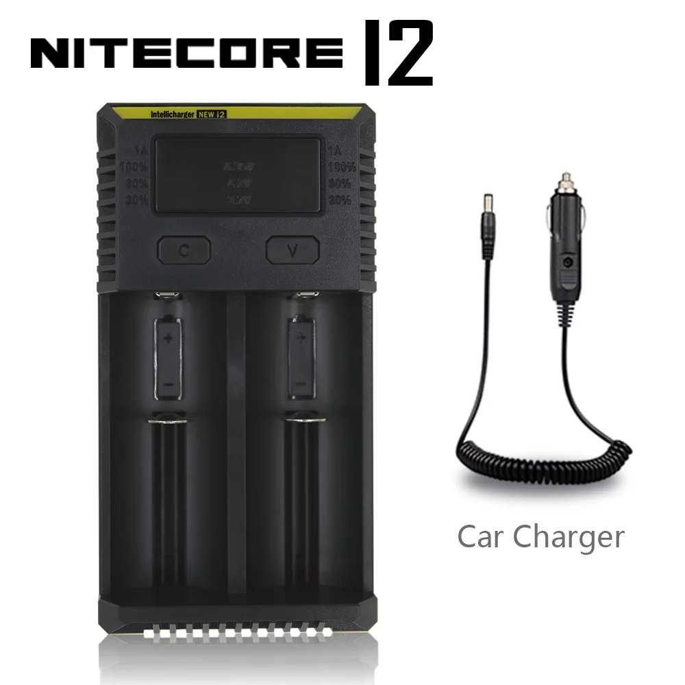 New i2 Car Charger Nitecore I2 I4 Digi зарядное устройство lcd интеллектуальная схема Li-Ion для 26650 18650 18350 16340 14500 10440 автомобильное зарядное устройство - Цвет: New i2 Car Charger
