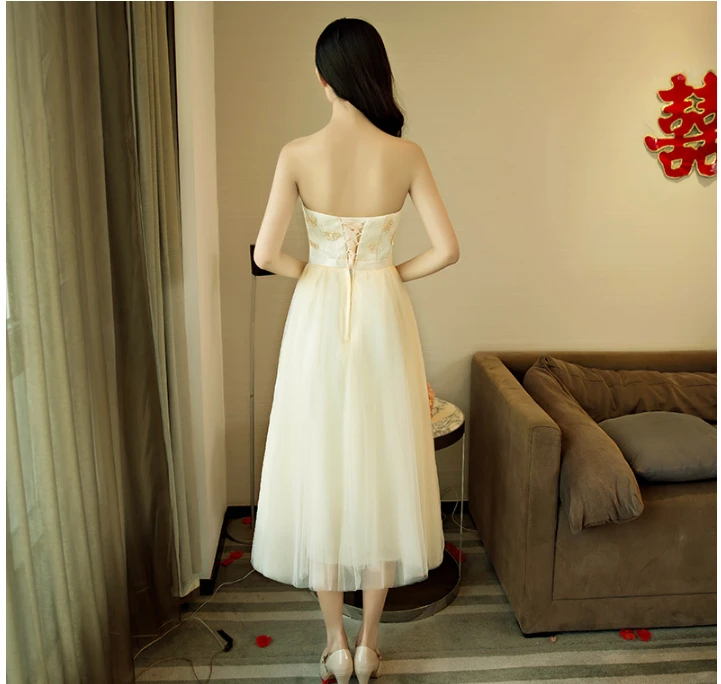 Женское бальное платье без бретелек короткое Тюлевое на шнуровке сзади для