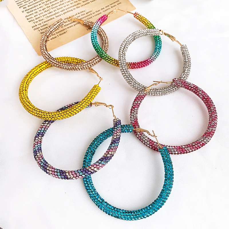 

2019 New Fashion Bling Bling Hoop Earrings For Women Yellow Color Crystal Hollow Round Circle Earings Jewelry Gift For Wedding