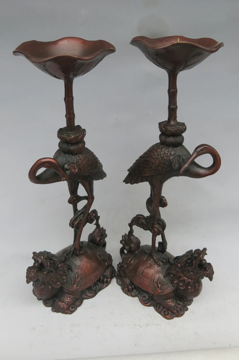 

Very rare Qing Dynasty Crane copper dragon turtle lamp,A pair, free shipping