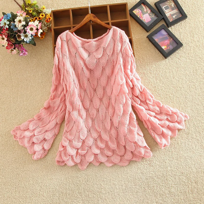 Spring Elegant Knit Jumpers Ladies Sweater Fashion Loose Hollow Out Women Sweaters and Pullovers Cute 3D Sueter Mujer Female | Женская