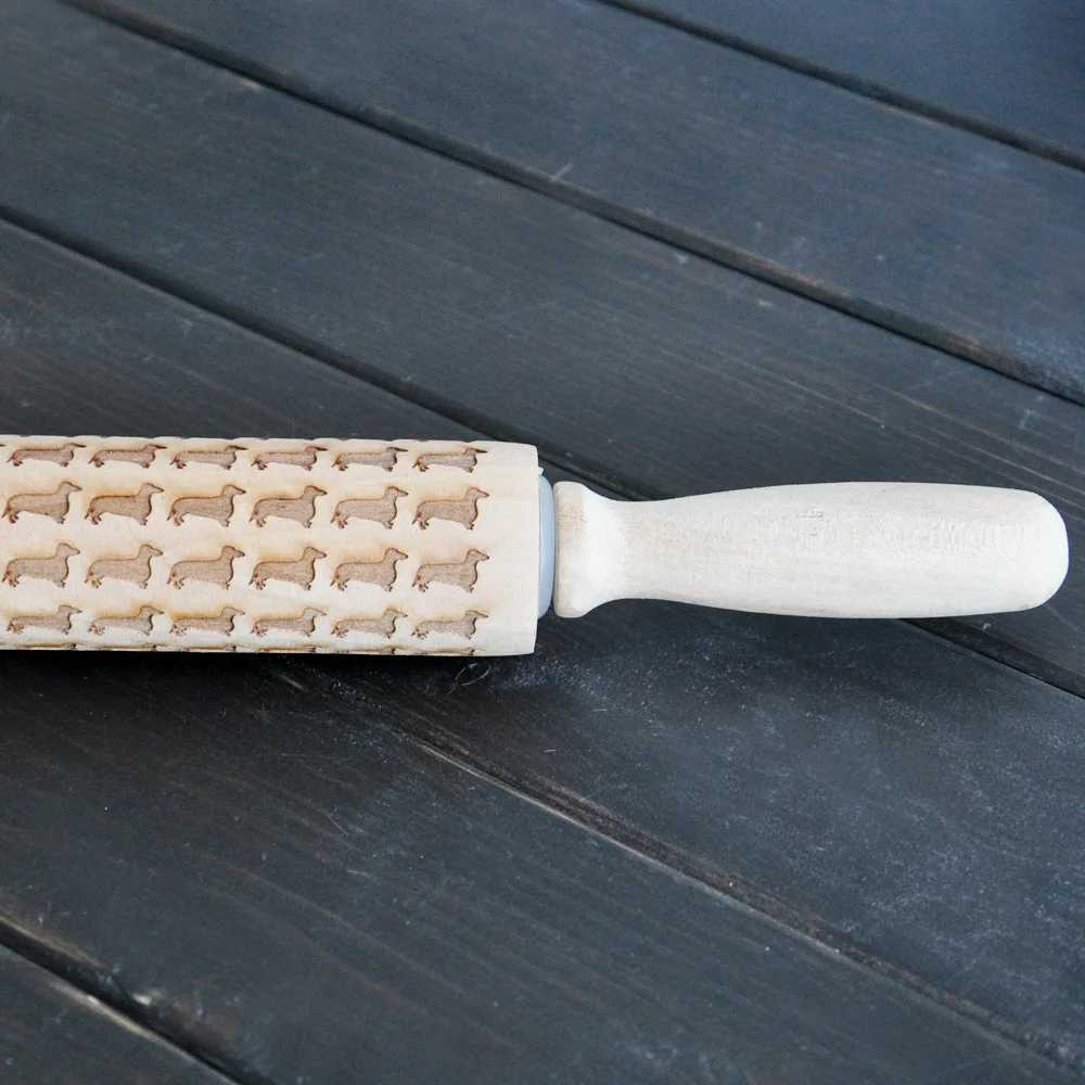 Тиснение Роллинг штифт выгравированный с собачкой для печенья Такса подарок на