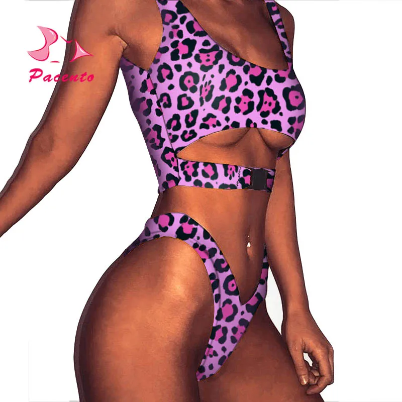 Pacento пикантный однотонный бикини набор пуш ап Горячий леопардовый женский