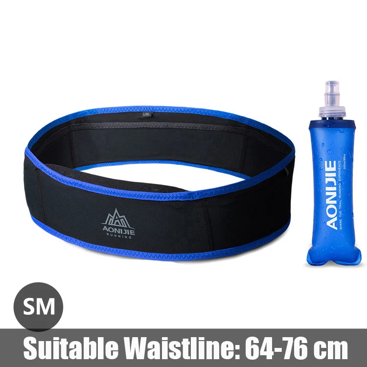 Black Blue SM 250ml AONIJIE для мужчин и женщин тонкий пояс для бега для спорта на открытом воздухе беговые гонки марафон Пешие прогулки фитнес Деньги поясная сумка Мобильная Сумка - Цвет: Black Blue SM 250ml