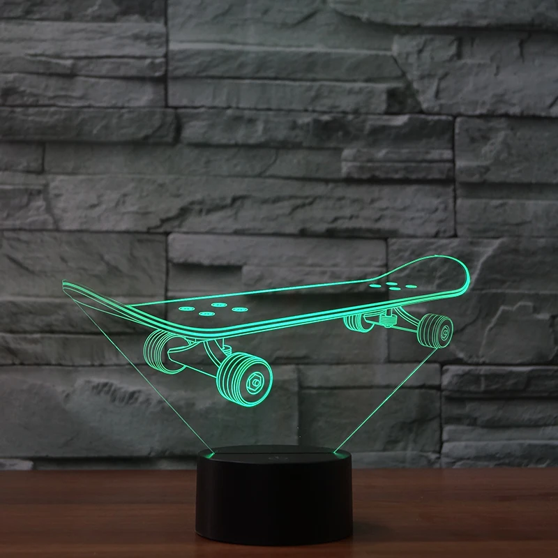 3D Оптическая иллюзия настольная лампа/3D ночник 7 цветов LED лампа скейт доска для