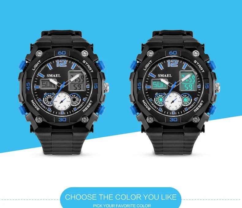 Новинка, спортивные часы с двойным временем для молодых мужчин, водонепроницаемые, S Shock, аналоговые цифровые часы, светодиодный, мужские часы, лучшие подарки для детей, WS1363